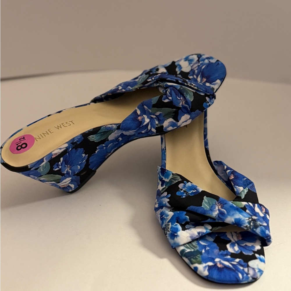 Nine West Nudia Blue Floral Wedge Sandals Women’s 8.5